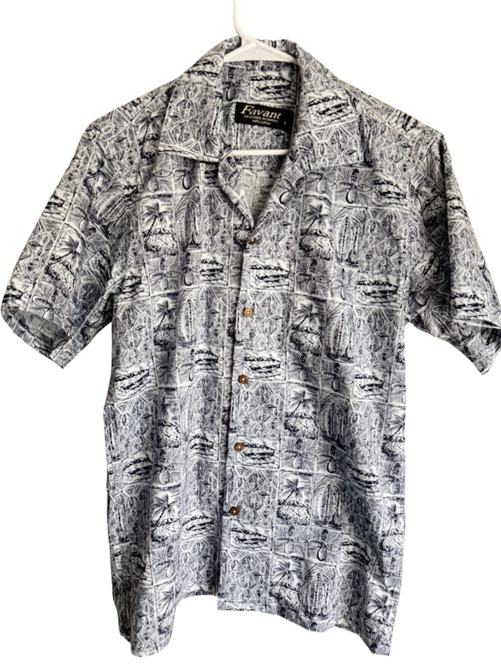 Favant Hawaii Aloha Shirt Men Small Black White Print Button Up Worn Once